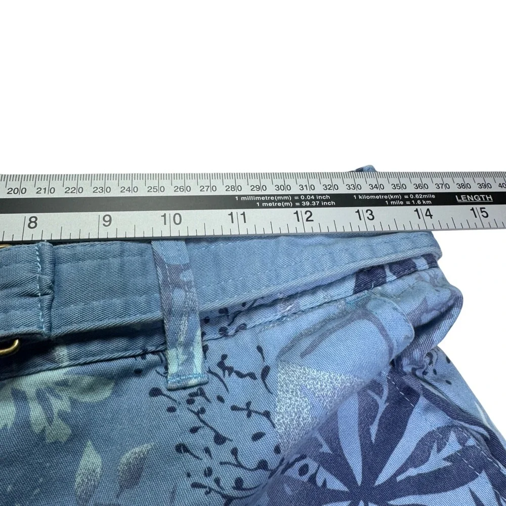 Basic Editions Size 4 Blue Tropical Leaf Print Wide Leg Cropped Belted Pants - Picture 6 of 8